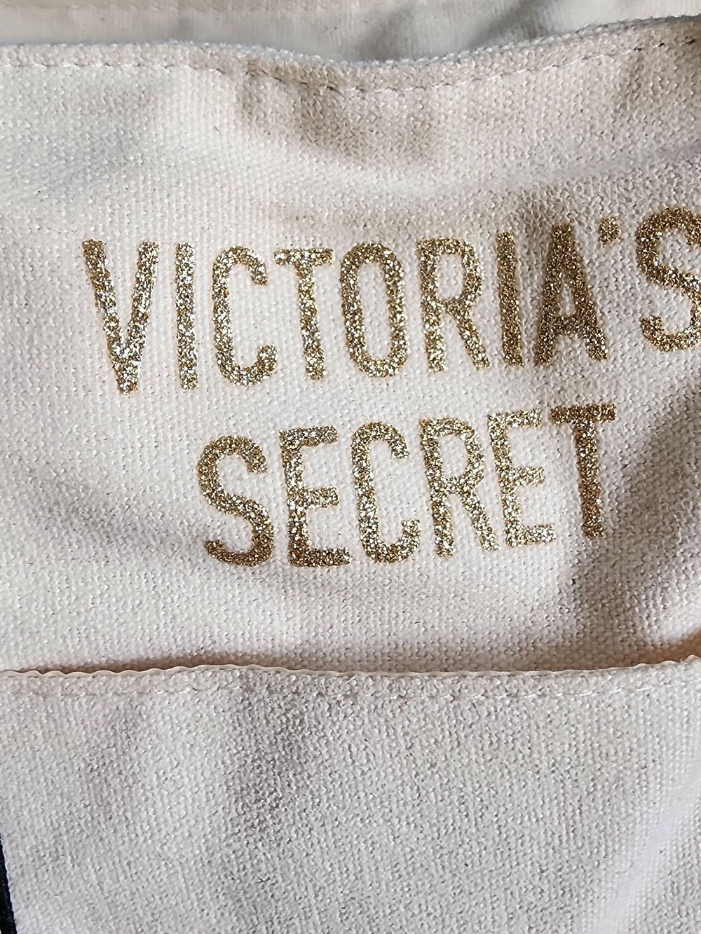 Victoria’s Secret White & Gold Glitter Canvas Tote Bag - Picture 6 of 7